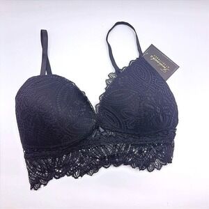 Frederick's of Hollywood Finley Lace Padded Bralette Lace Scalloped Trim Black M